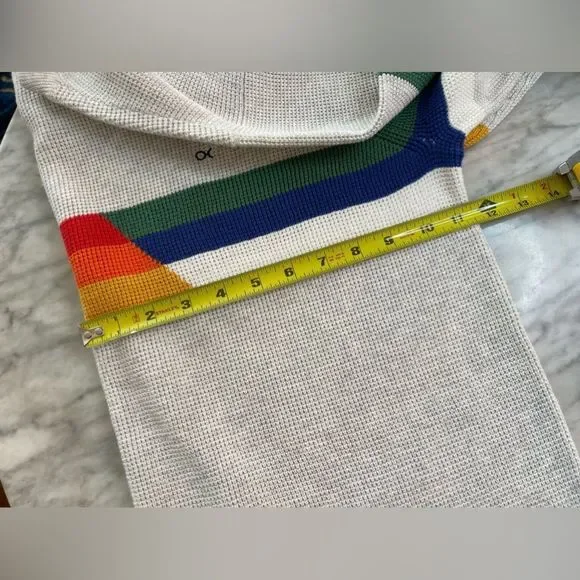 Outerknown Gray Crewneck Sweater with Rainbow Stripes